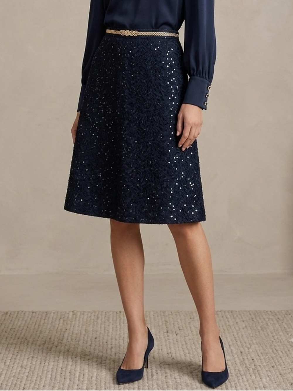 theโ MICHAEL Michael Kors Embellished Floral Lace A-Line Skirt.